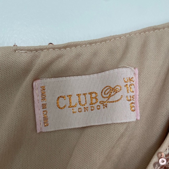 Club L London Rose Gold Sequin Asymmetrical Mini Dress - Size 6 - Picture 4 of 7